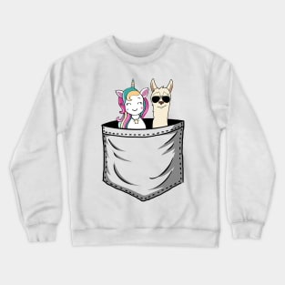 Unicorn And Llama In Pocket Funny Crewneck Sweatshirt